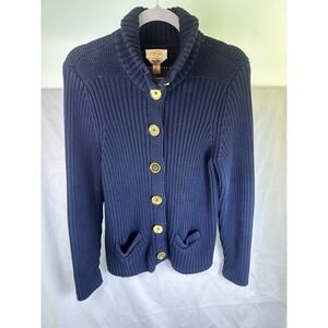TALBOTS Women's XL Navy Pima Cotton Shawl Cardigan Sweater Gold Buttons